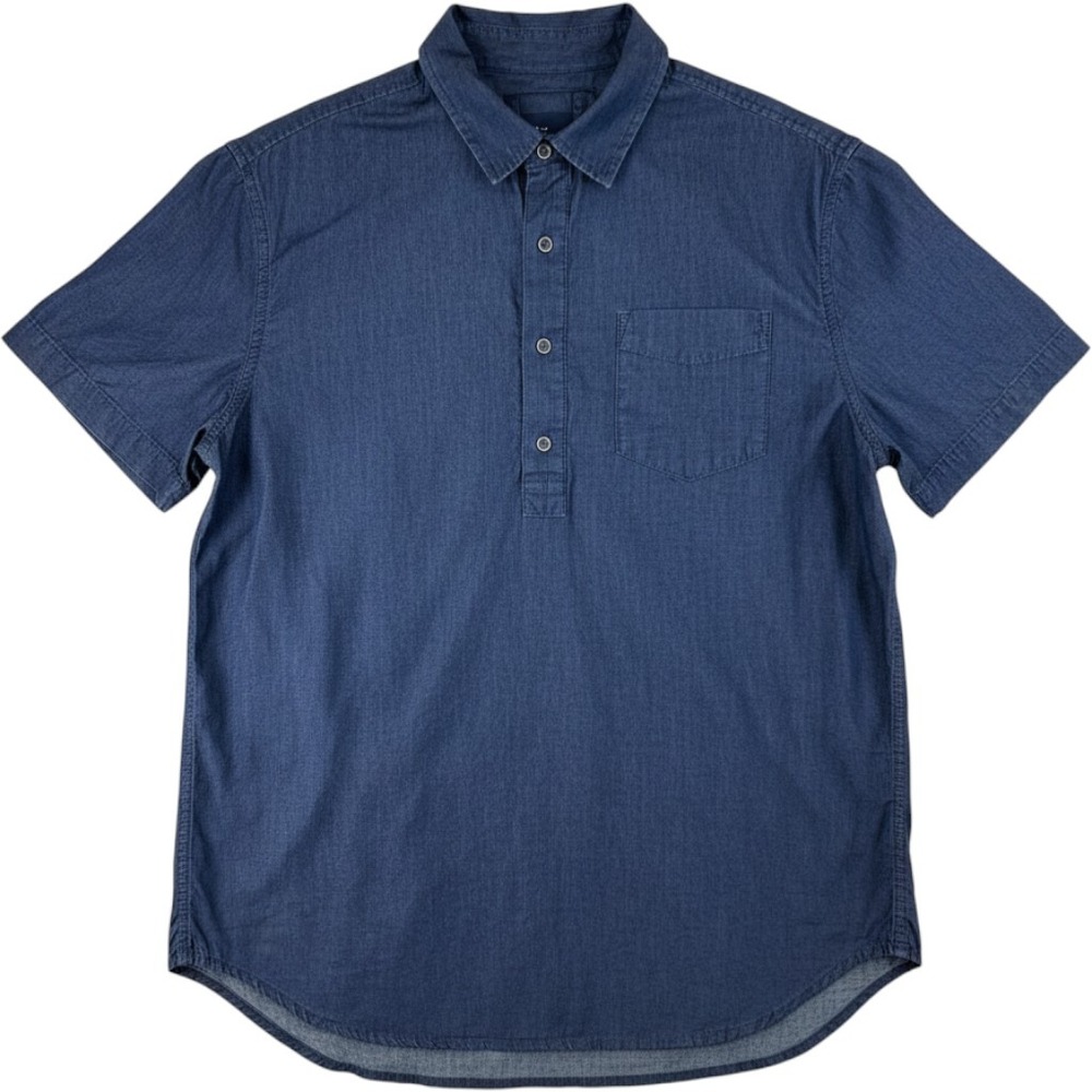 Prana Popover Chambray Shirt Mens M Dark Blue Indigo Denim Short Sleeve Gorpcore